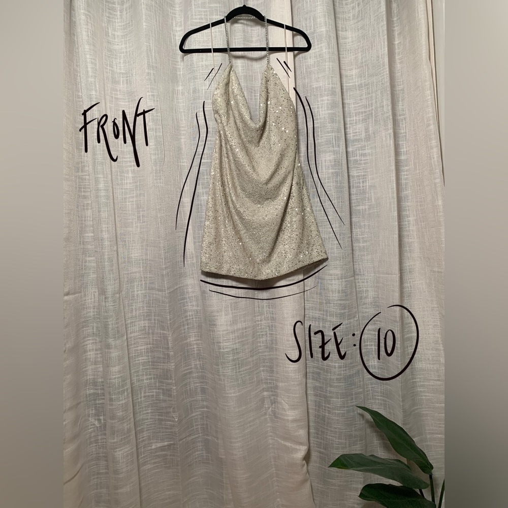 Off White Sequined Chain Strap Dress